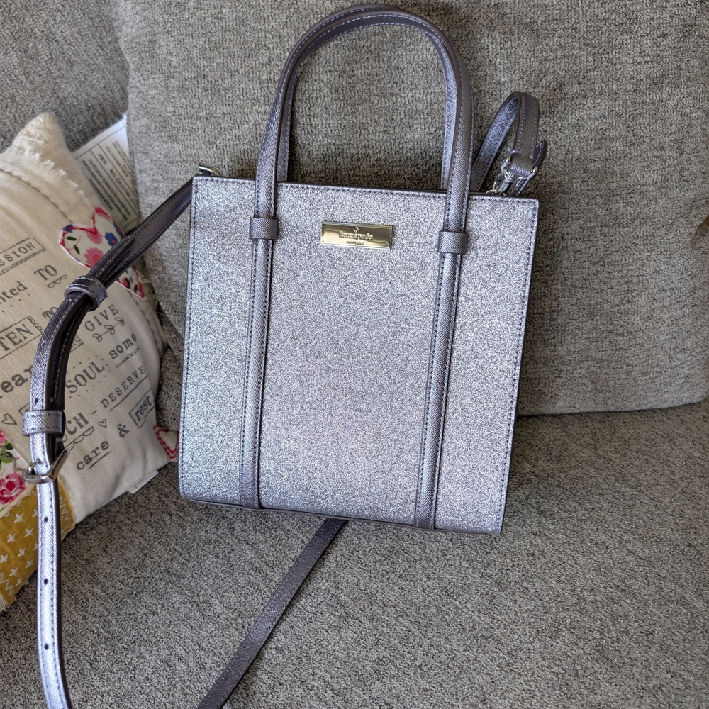 Kate Spade Silver Glitter Tote Crossbody Bag